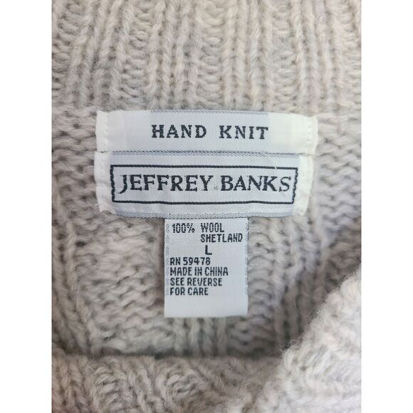 Jeffrey Banks 100% Shetland Wool Hand Knit Colorblock Sweater LARGE XL V Neck - Picture 4 of 6